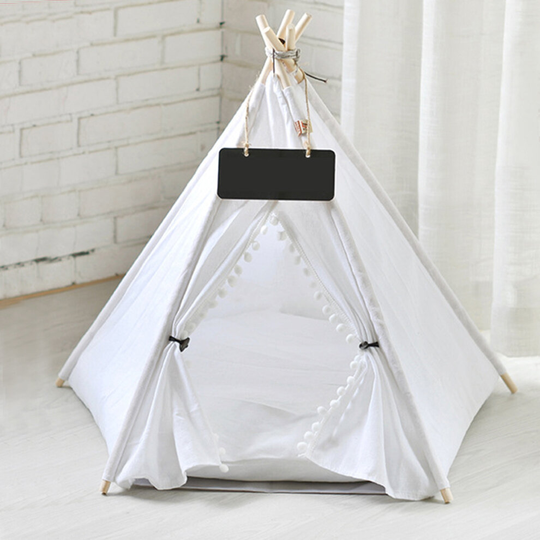 Comfort Folding White Teepee Wigwam Pet Tent Playhouse Kitten Bed for Dogs Cats