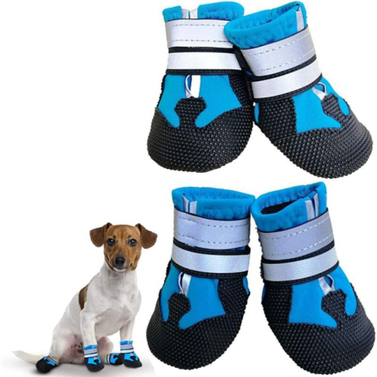 Dog Boots, 4pcs Waterproof Dog Shoes with Reflective Non-Slip Straps, Protective Dog Boots for Puppy Small Medium Dogs (XL, Blue)