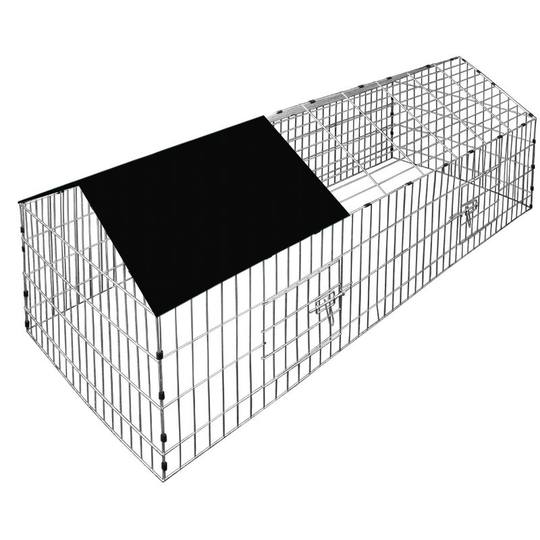 Cadoca - Metal Rabbit Run Cage Enclosure Playpen Hutch Small Animal Guinea Pig Chicken Black