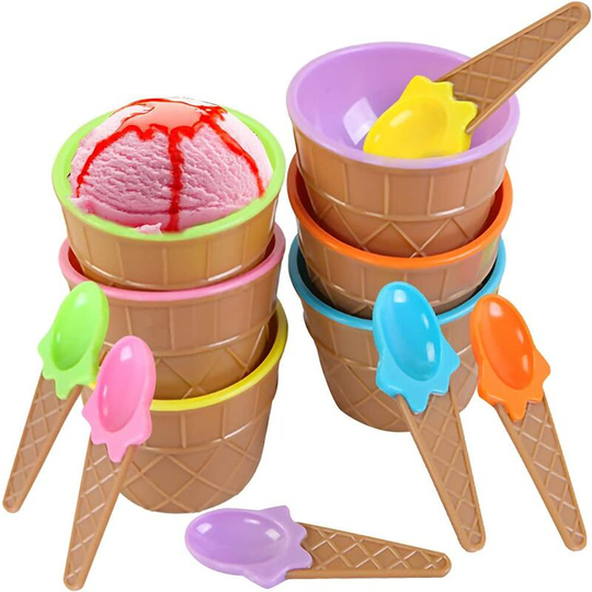 Colored Ice Cream Bowl, Kids Ice Cream Bowl, Plastic Ice Cream Bowl, Ice Cream Spoon Bowl, Plastic Ice Cream Cups, Ice Cream Bowl (Random Color)