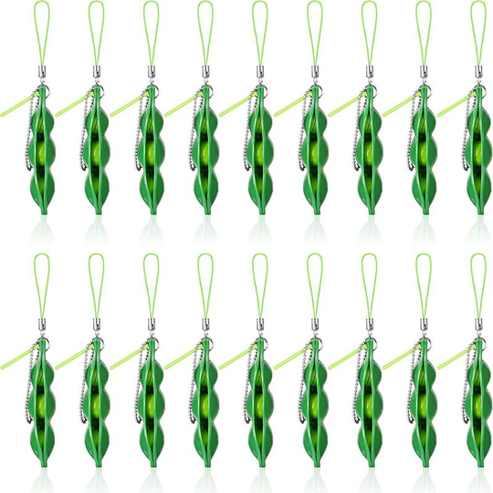 18 Pieces Fidget Bean Toy Funny Facial Expression Bean Fidget Toy Soybean Extrusion Bean Pea Soybean Edamame Keychain Keyring for Children and Adults