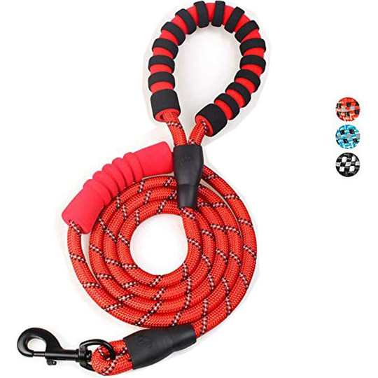 Rope Dog Lead, 6 ft Double Soft Padded Handle Dog Leash, Highly Reflective Dog Lead Threads for Puppy and Medium Large