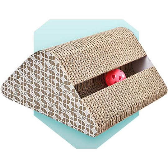 Cardboard Cat Scratcher with Catnip - Non-Slip - Cat Toy with Sounding Ball Triangle
