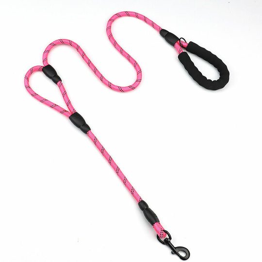Morejieka - Strong Leash Black with 2 Comfortable Padded Handles 5 ft for Medium & Large Size Pets - Reflective, Weather Resistant & O-Ring(Pink)
