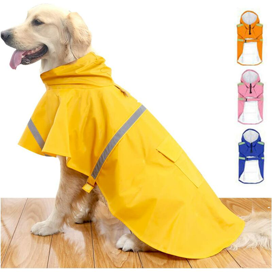 Orange, l Large Dog Raincoats With Reflective Stripe Hood, Rain Poncho Jacket For Dogs