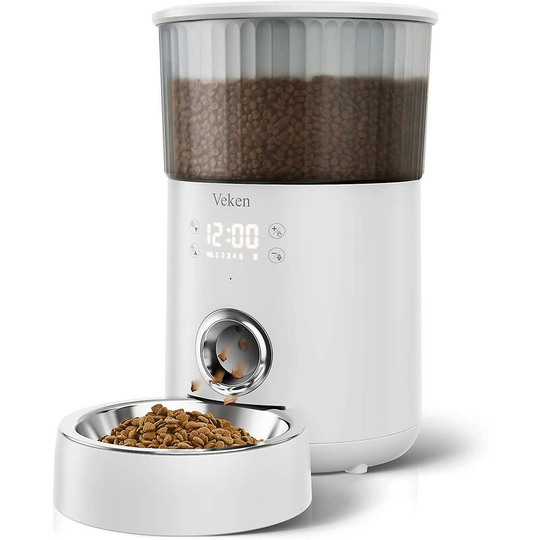 Automatic Cat Feeder, 135oz / 4 Liter Pet Food Dispenser, With Programmable Timer, Portion Size Control For 1-5 Meals Per Day, Dual Feed And
