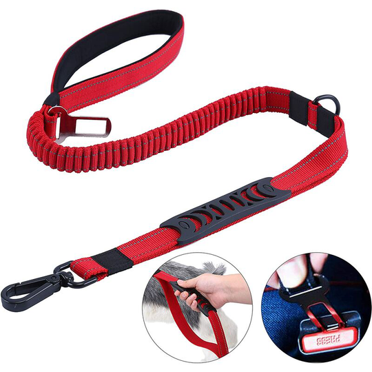 Langray - Smart 7 In 1 Multifunctional Dog Leash Robust, Adjustable And Durable Nylon Reflective Material Hands Free Running Training Leash red