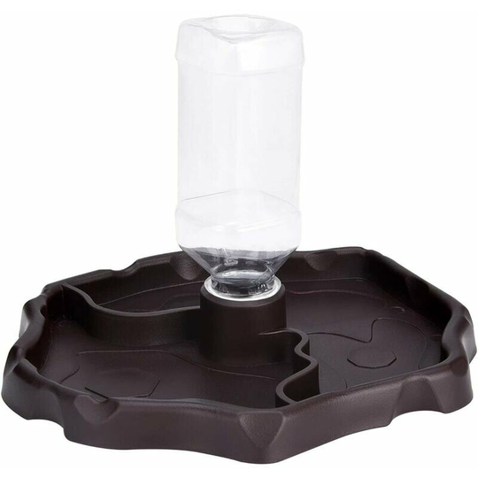 Reptile Water Dispenser, 2-in-1 Anti-Overflow Bowl Food Dispenser, Plastic Bowl for Tortoise Gecko - Brown