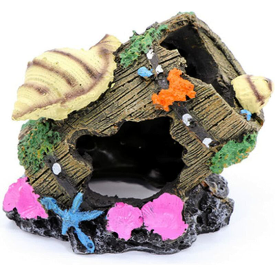 Aquarium Broken Barrel Decoration with Green Grass for Fish Shrimp Hide Aquarium Decoration Resin Aquarium Accessories,Aquarium Resin Cave Mountain