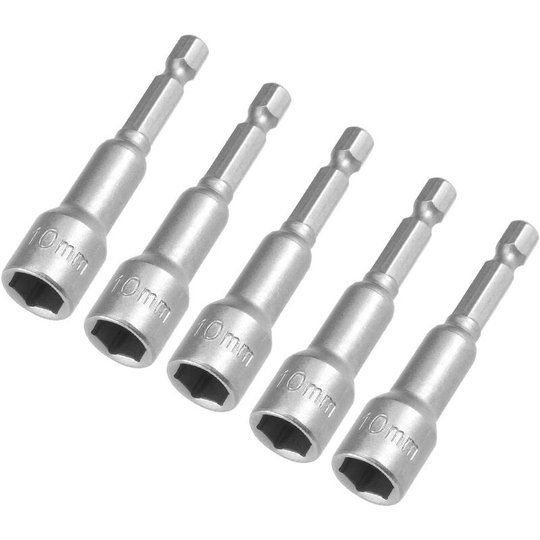 5pcs 1/4 Hex Shank Quick Change 10mm Magnetic Screwdriver Bit, 65mm Length, Metric