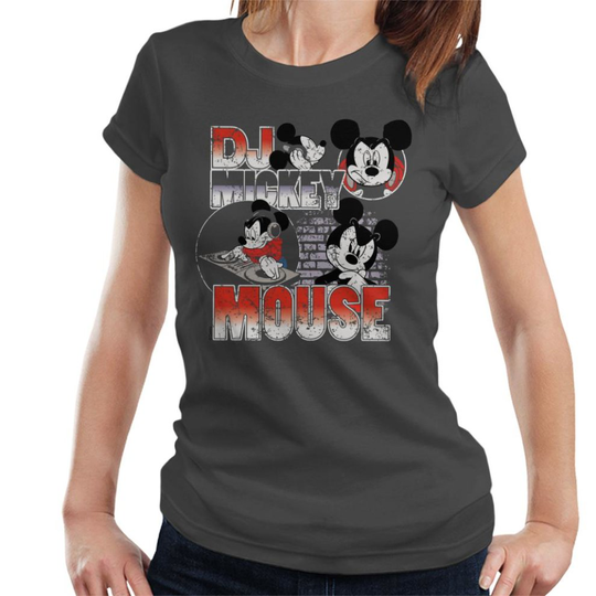 (Medium, Charcoal) Disney DJ Mickey Mouse Women's T-Shirt