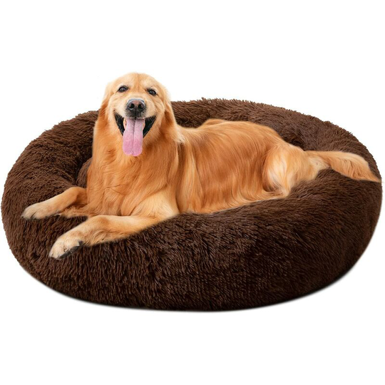 Round Plush Cat Dog Bed - Cat Beds - 100cm, Coffee - Coffee
