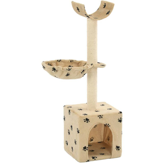 Cat Tree with Sisal Scratching Posts 105 cm Paw Prints Beige - Beige