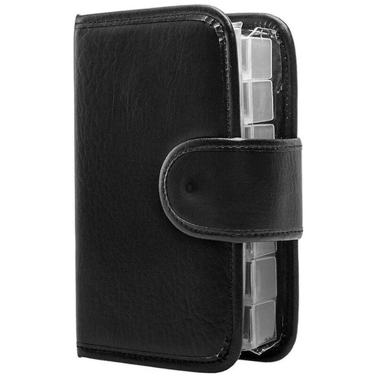 14 Days Pill Box Vitamin Box, 28 Compartments High Quality Double Sided White Leatherette Pill Box (Black)