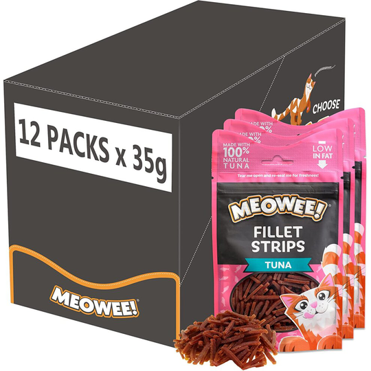 Meowee! - Fillet Strips Tuna - Cat Treats - Made With Natural Tuna - 35 Grams ? - Low Fat Cat Treats - Case of 12