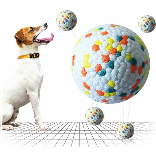 Monly - Dog Ball, Rubber Dog Ball, Indestructible Dog Ball, Hard Rubber Chew Toy, Toothbrush, Game, Practice (1 Yellow Dots)