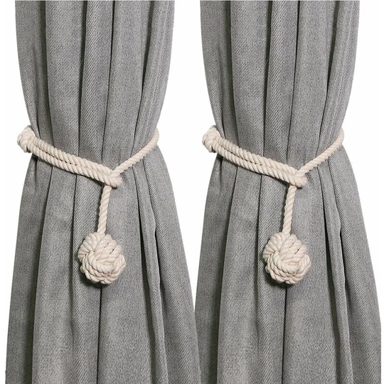 2 Curtain Tiebacks, Cotton Rope Curtain Knit, Natural and Simple Style, for Decoration in the Living Room or Bedroom (Beige)