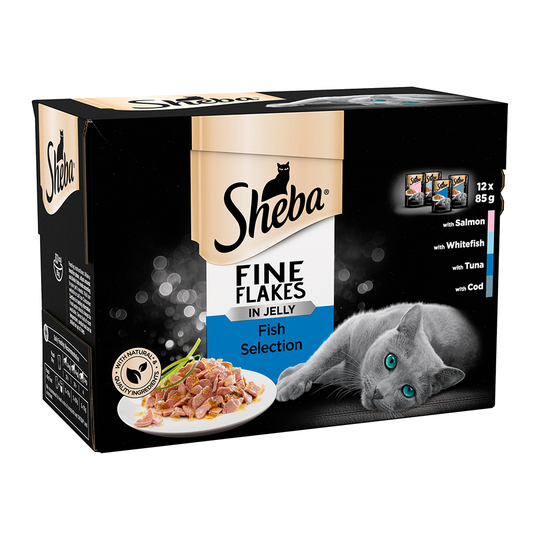 Sheba Pouches Fine Flakes 48 x 85g - Fish Collection in Jelly