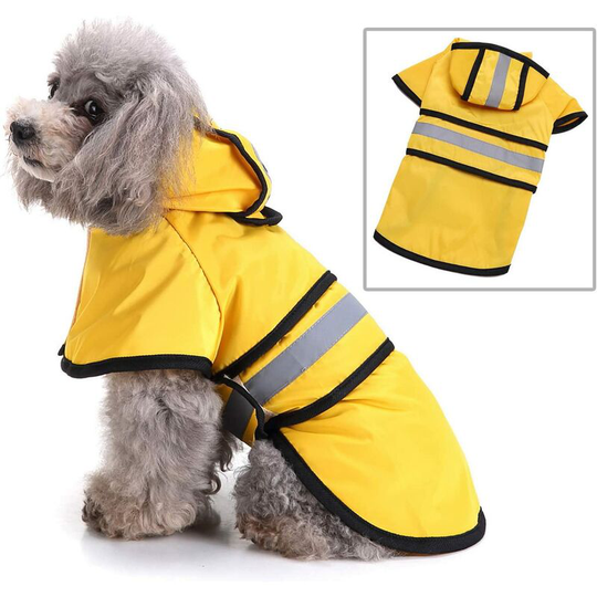 Lucky_Store Reflective Dog Rain Coat with Hood Waterproof Coat with Leash Hole Adjustable Lightweight Poncho for Small Medium and Large Size