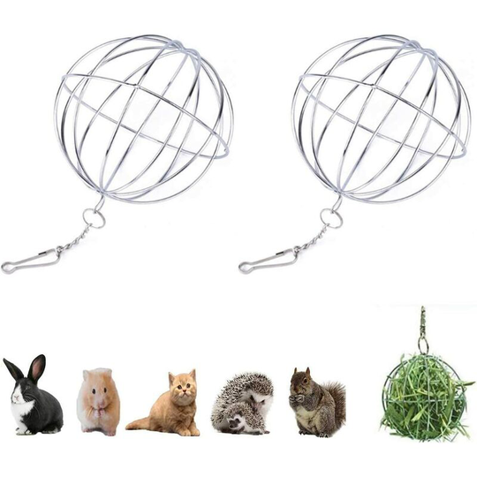 2Pcs Hanging Feeding Ball Feeder Toy, Stainless Steel Frame & Anti-bite Food Feeder Ball