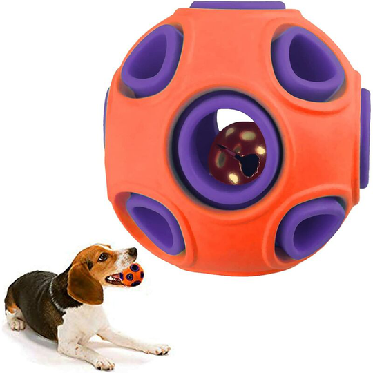 Dog Teeth Cleaning Toy, Interactive Dog Ball with Small Durable Rubber Bell, for Small and Medium Dogs (Orange) - Litzee