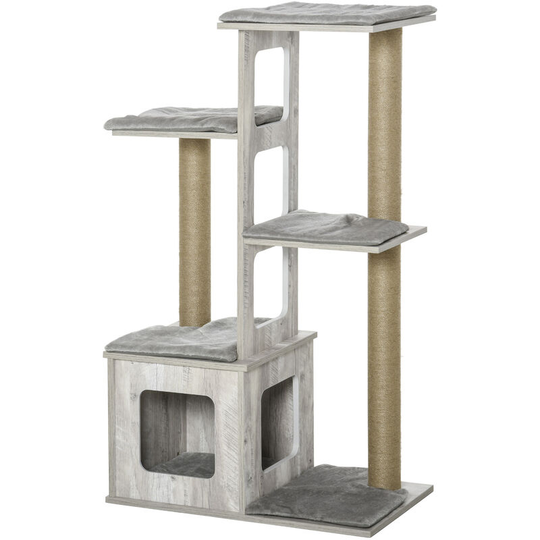 Cat Tree Tower Activity Center Climbing Frame with Scratching Posts Condo - grey - Pawhut