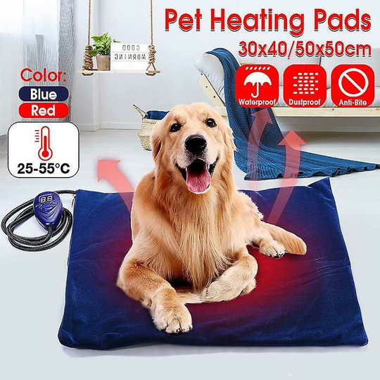 40*30cm/50*50cm Pet Electric Blanket Dog Heating Pad Dog Bed Waterproof Anti-bite Adjustable Temperature Cushion Heat Mat Blue 40x30cm Thsinde