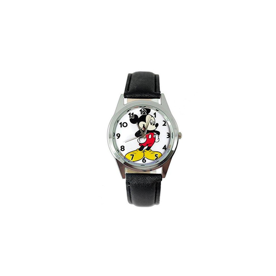 Black Leather Quartz Watch for Mickey Mouse fans