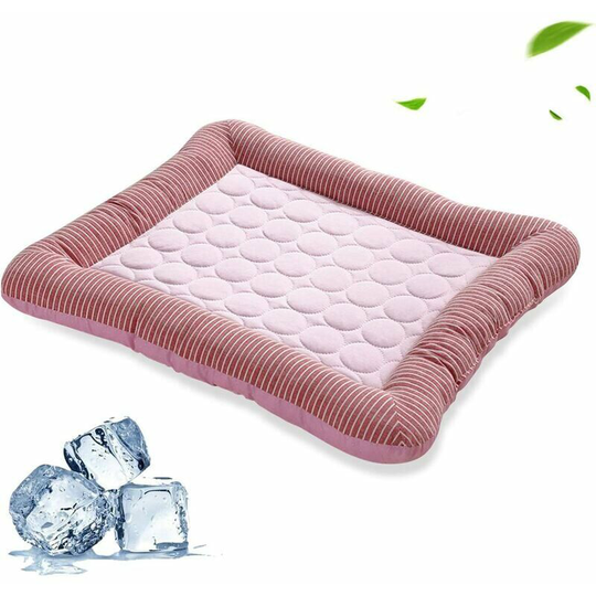 Dog Bed Dog Cooling Mat Basket Cooling Mattress Dog Cushion Pet Cooling Basket Dog Cooling Mat Pink Mesh Stripes 43*33cm