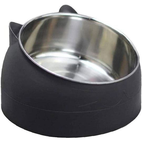 Pet Bowl Kitten Cat Bowl Oblique Mouth Stainless Steel Food Feeder Water Bowl 15 Degree Tilt Animals 200ml Black