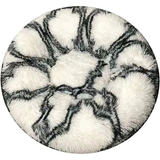 Donut Cat Bed, Pet Soothing Plush Round Cushion, Warm Hug Soft Sofa Kennel, Comfortable Sleeping Basket Mat, Black and White (Black and White)