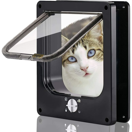 Magnetic Cat Door with 4-Way Rotating Lock for Cats, Kittens and Kittens(black)