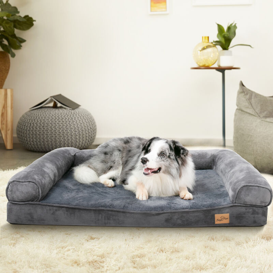 Orthopedic Dog Sofa Bed Couch Chaise Lounger Mat Spine Supportive Bolsters with Removable Washable Cover& Nonskid Bottom, Grey, 135x100x24cm