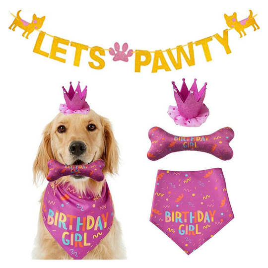 Dog Birthday Bandana Large Dog Birthday Hat Happy Birthday Dog Bone Toy Dog Party Set Pet Happy Birthday Party (Pink)