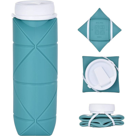 Perle Rare - Collapsible Water Bottle with Leak-Proof Valve bpa Free Collapsible Silicone for Gym Camping Sports Lightweight Durable Travel Bottle
