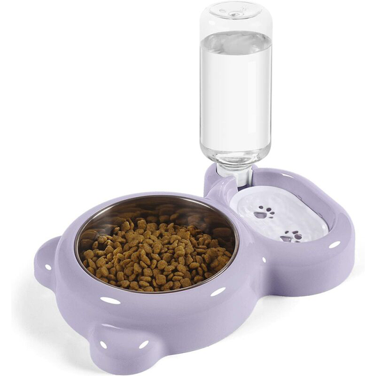 Perle Rare - Double Dog Cat Bowls, Pet Water and Food Bowl Set with Automatic Water Dispenser Bottle Detachable Stainless Steel Bowl for Small Dogs