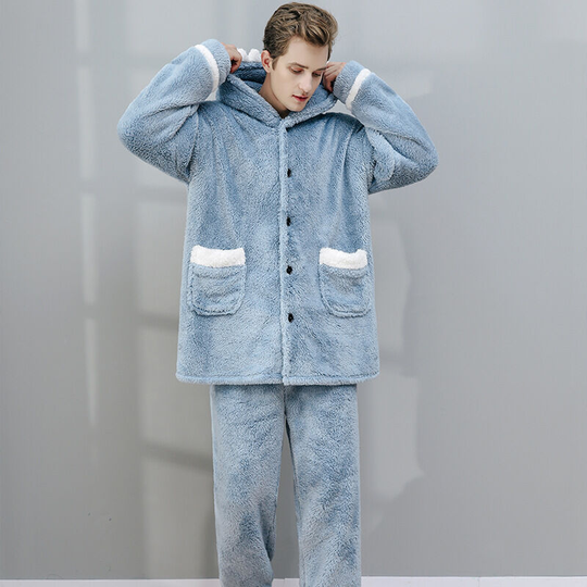 Home clothes Autumn and winter flannel animal head Home coral wool two-piece suit Pajamas thickened men, l