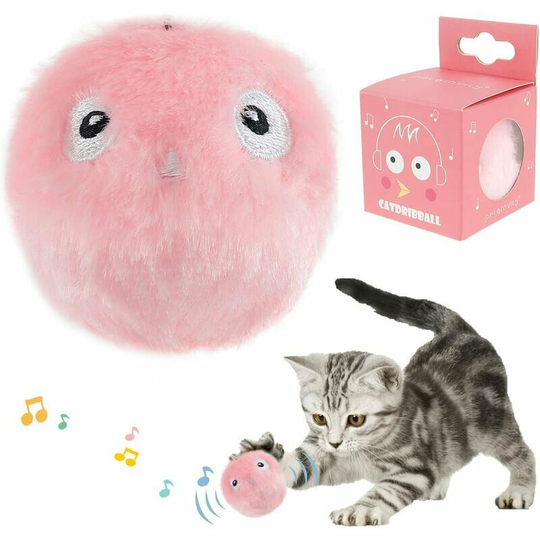 Relax love Interactive Cat Toy, with Cries of Birds, Frogs and Crickets, Plush Cat Balls Chase(Pink (Bird Sound)),Fonepro
