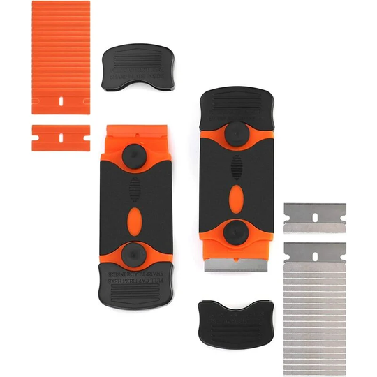 2 Pieces Glass Ceramic Scraper with 20 Stainless Steel Blades and 20 Plastic Blades for Windows, Tiles, Mirrors and Car Glass