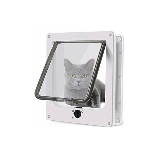 Large cat doors, 4 way twist lock magnetic door for cats, kittens and kitties, upgraded version (large, white , 23.5 * 5.5 * 27)