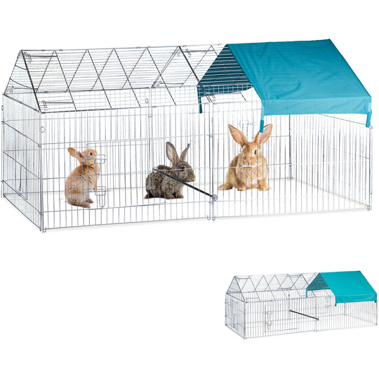 Relaxdays - Free Range Pen Chickens and Rabbits, Sun Sail, Optional Sitting Rod, Big Coop, hbt 103x100x220cm, Galvanized, Silver