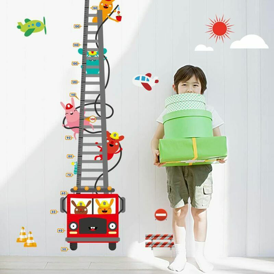 Monly - Cute Rabbit Fireman Cartoon Fireman Growth Chart Removable Wall Stickers Decals, Kids Baby Bedroom Nursery diy Decorative Wall Stickers Decals