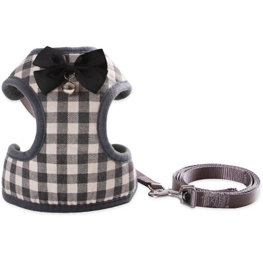 Asupermall - Dog Harness with Bowtie Step-in Vest Harness Leash Set Pet Cat Vest Dog Leash Set for Daily Walking Running Training,model:Grey s