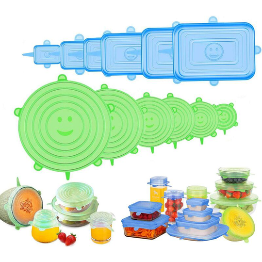 Silicone Lids, 12 Pieces Reusable Stretchable Silicone Lid, 6 Different Sizes Universal Lid for Microwave/Dishwasher/Fridge (Blue+Green)