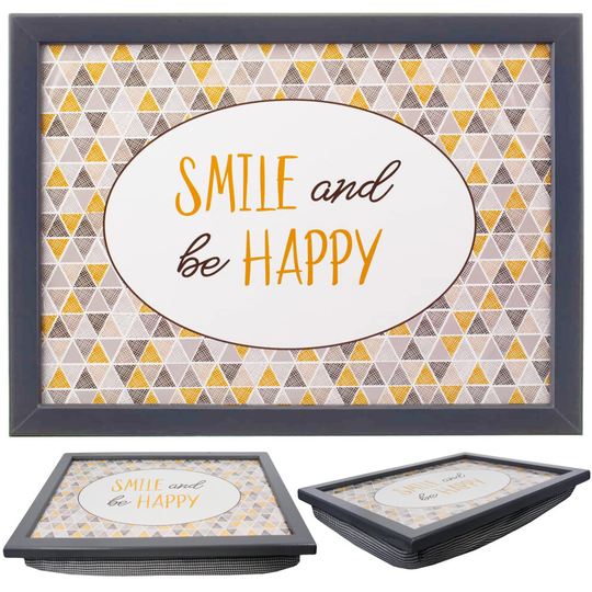 (Smile And Be Happy) GEEZY Large Wooden Bean Bag Cushioned Lap Tray - 44 x 34cm