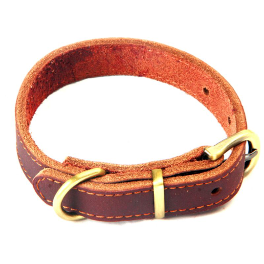 Cowhide Collar Pet Collar Brass Buckle Crazy Horseskin Dog Collar Cowhide Neck Strap