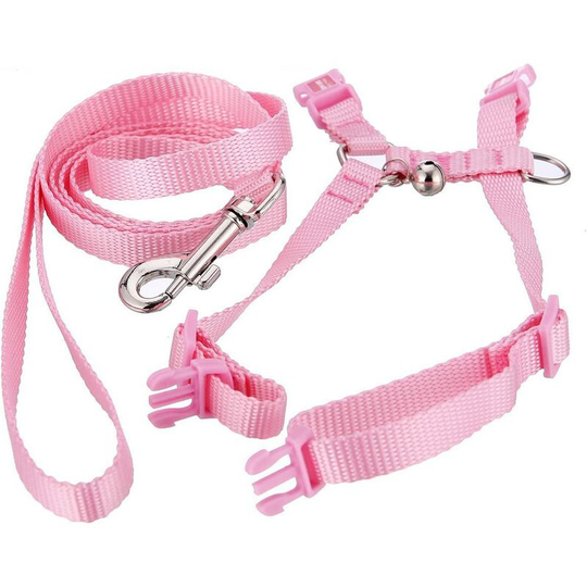 Modou - Adjustable Pet Rabbit Harness Leash with Small Bell, Pink