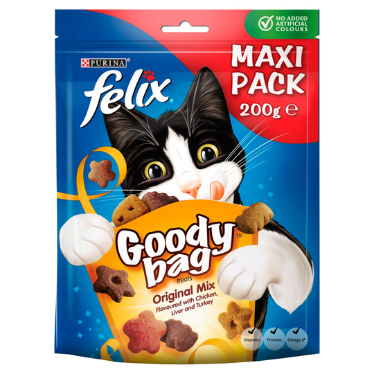 Felix Cat Snacks - 2 + 1 Free!* - Goody Bag Treats Maxi Pack - Original Mix (3 x 200g)