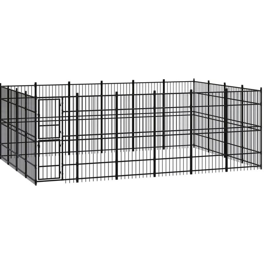 Outdoor Dog Kennel Steel 22.12 m² Vidaxl Black