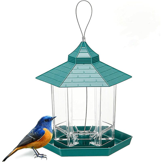 Osqi - Bird Feeder,Wild Bird Feeder Hanging Bird Feeder Large Capacity Hexagonal Garden Bird Feeder Outdoor Waterproof Bird Seed Dispenser (Green)